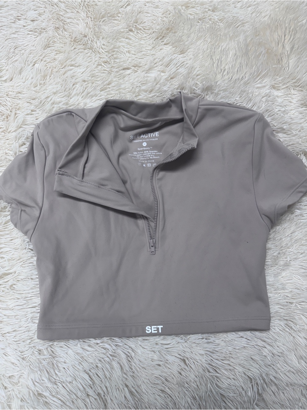 SET Active ‘Sportbody’ Cropped Half-Zip Top - Women’s Medium, Taupe